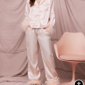 Nasty Gal Satin Feather Pajamas